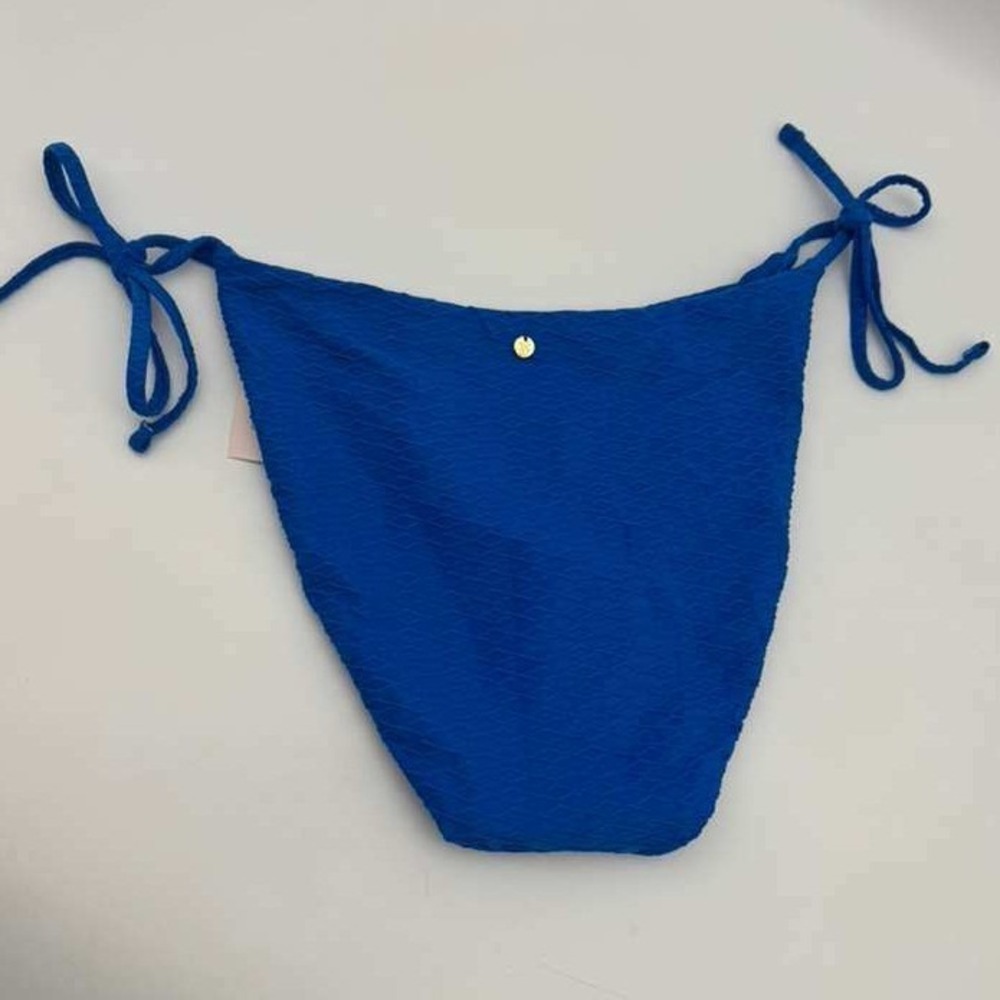 Victoria's Secret Tie Side Bikini Bottom Blue Textured Size L Swim Bottom NWT - Picture 4 of 5